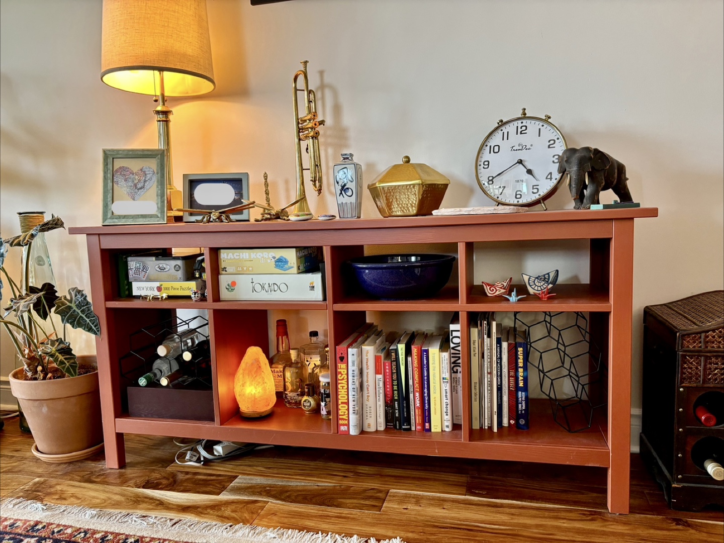 Rustic Red Console Table with Shelving
