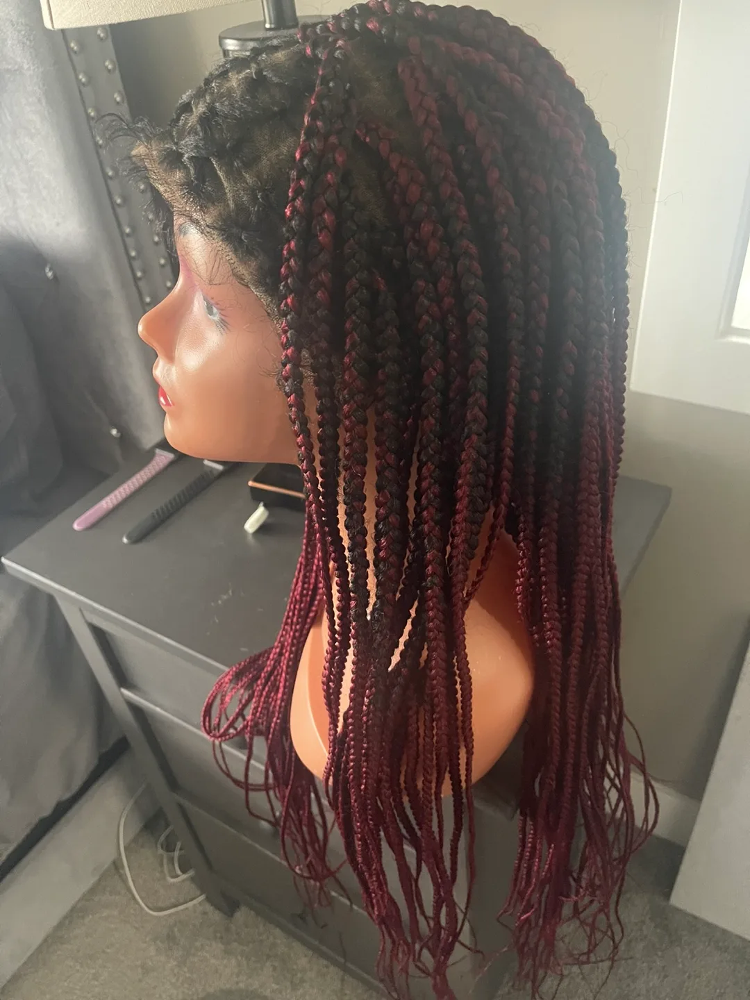 Box Braids Lace Front Wig - Burgundy and Black image indicator(6)