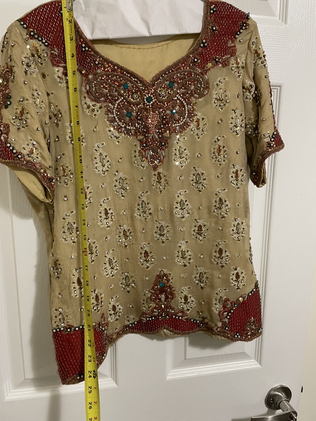 Beige and Red Pakistani Lehnga kurti - photo 4