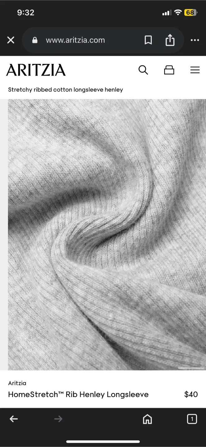 BNWT Aritzia HomeStretch™ Rib Henley Longsleeve image indicator(2)