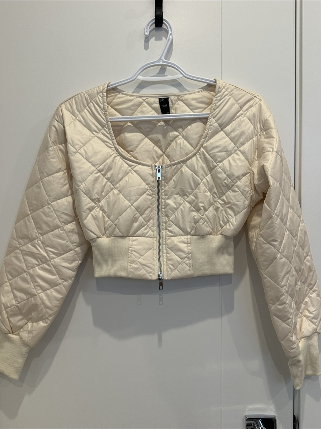 Cream Cropped Quilted Jacket
