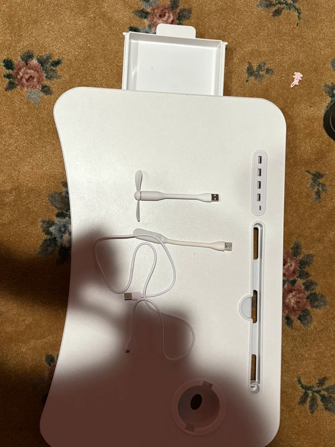 White Foldable Laptop Desk with USB Ports and Fan image indicator(3)