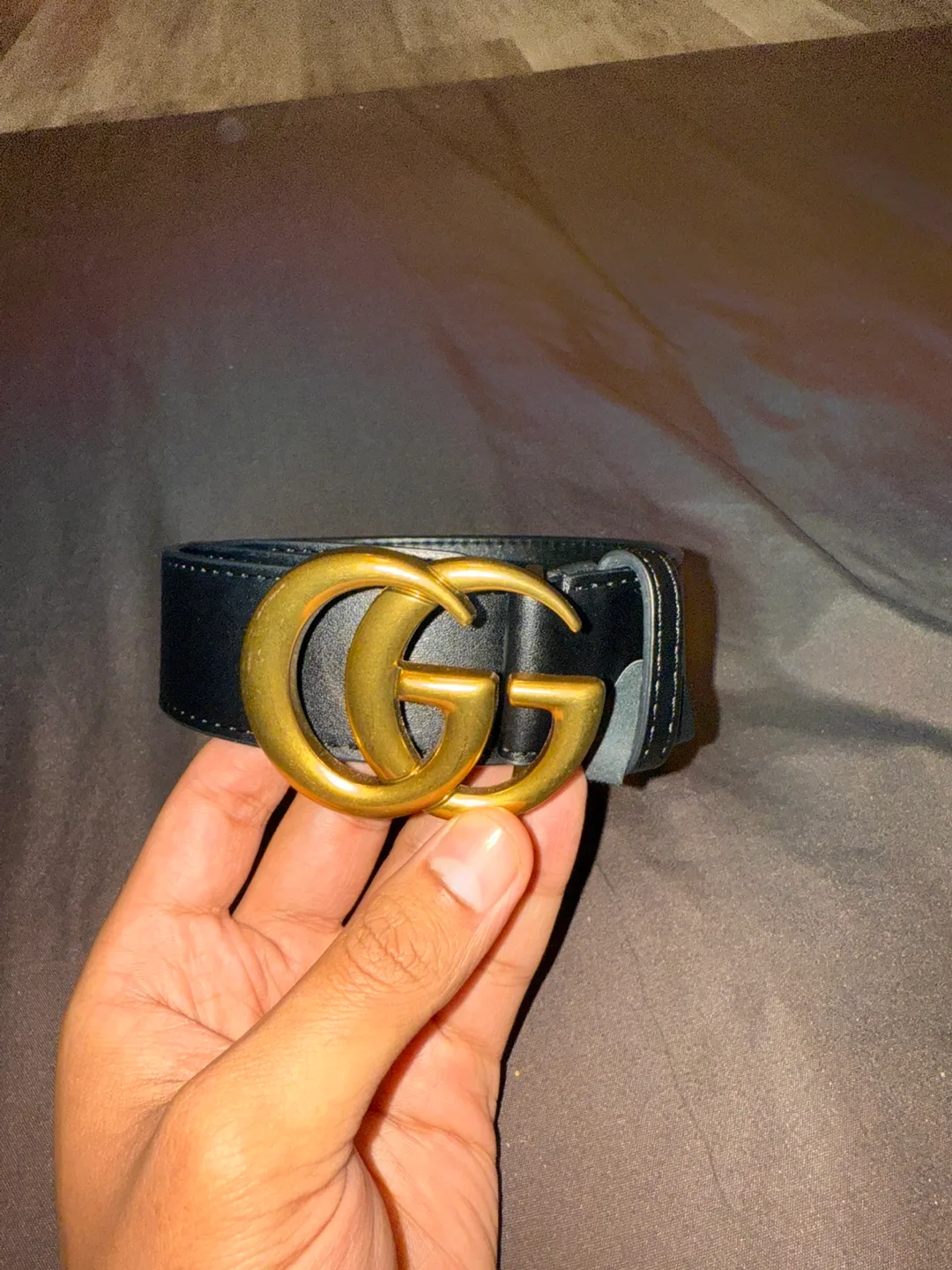 Gucci Black Leather Belt with Gold Buckle thumbnail