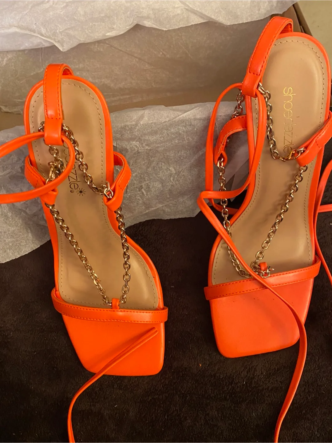 NEON ORANGE STRAPPY STILETTOS thumbnail