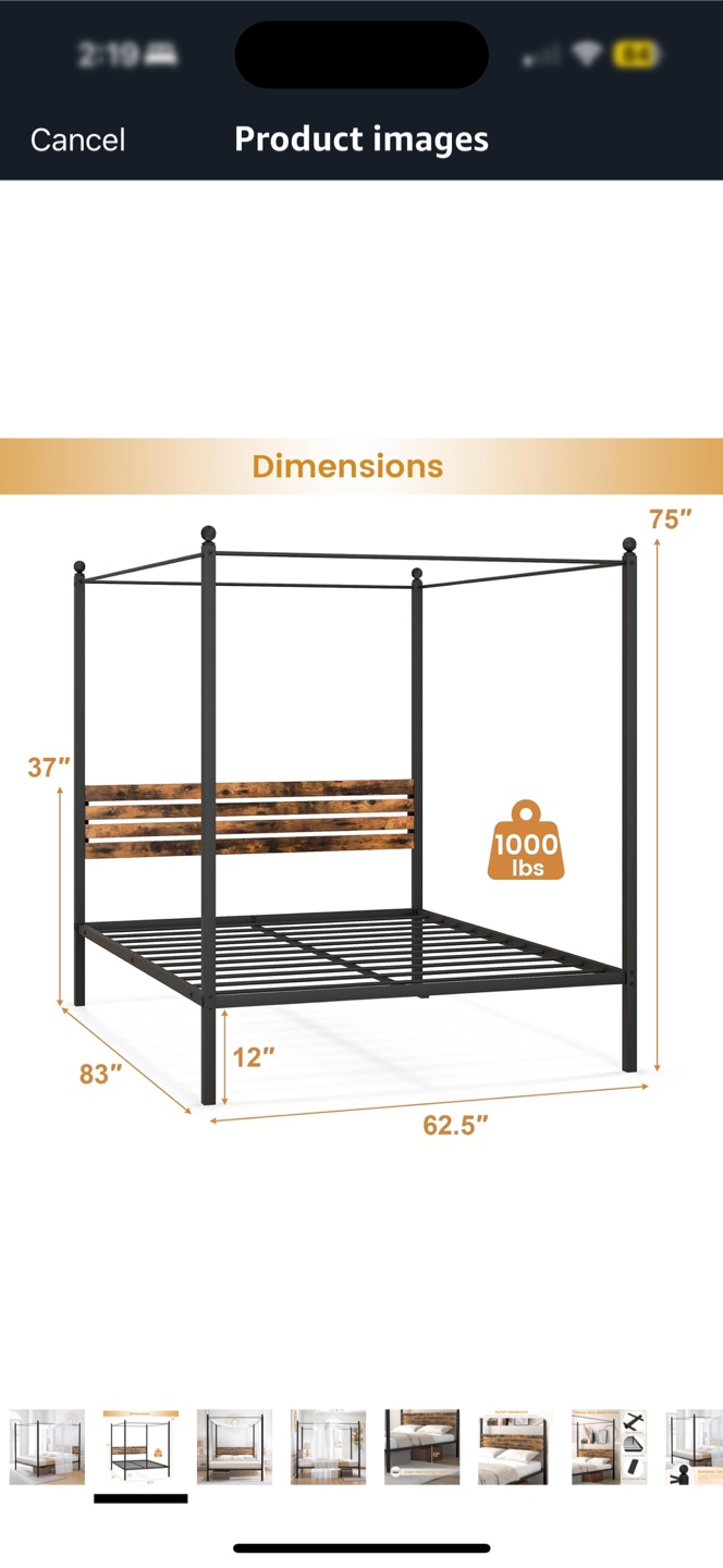 Queen Size Metal Canopy Bed Frame