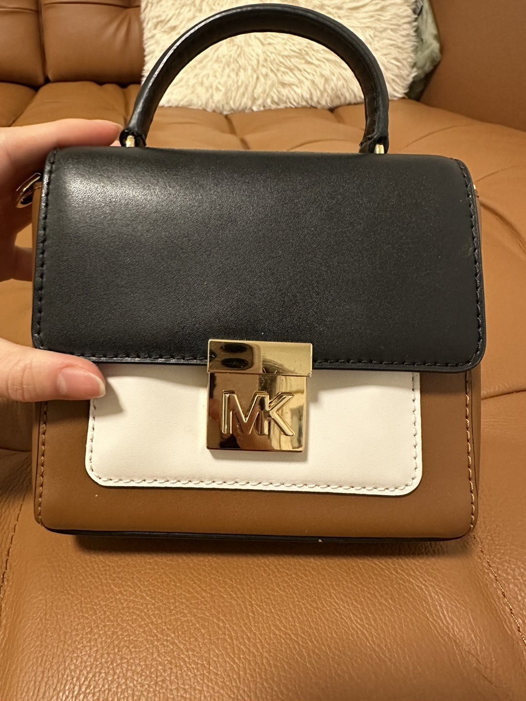 MICHAEL Michael Kors Mini Mindy Satchel Bag - Black, Tan & White - photo 3