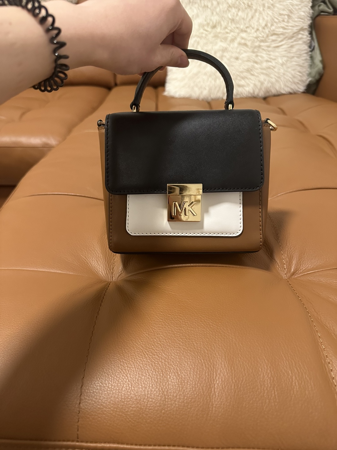 MICHAEL Michael Kors Mini Mindy Satchel Bag - Black, Tan & White
