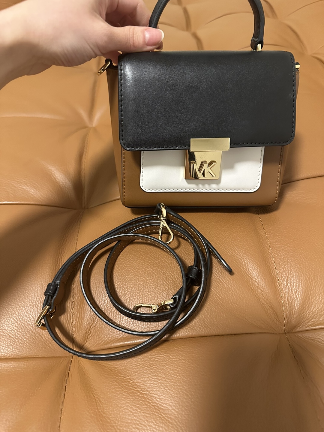 MICHAEL Michael Kors Mini Mindy Satchel Bag - Black, Tan & White - photo 4