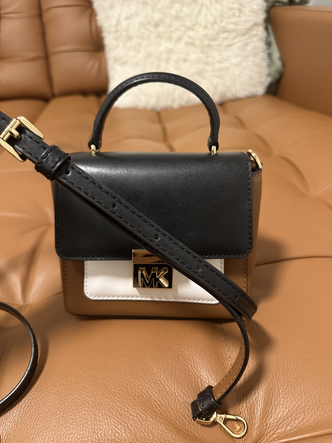 MICHAEL Michael Kors Mini Mindy Satchel Bag - Black, Tan & White - photo 2