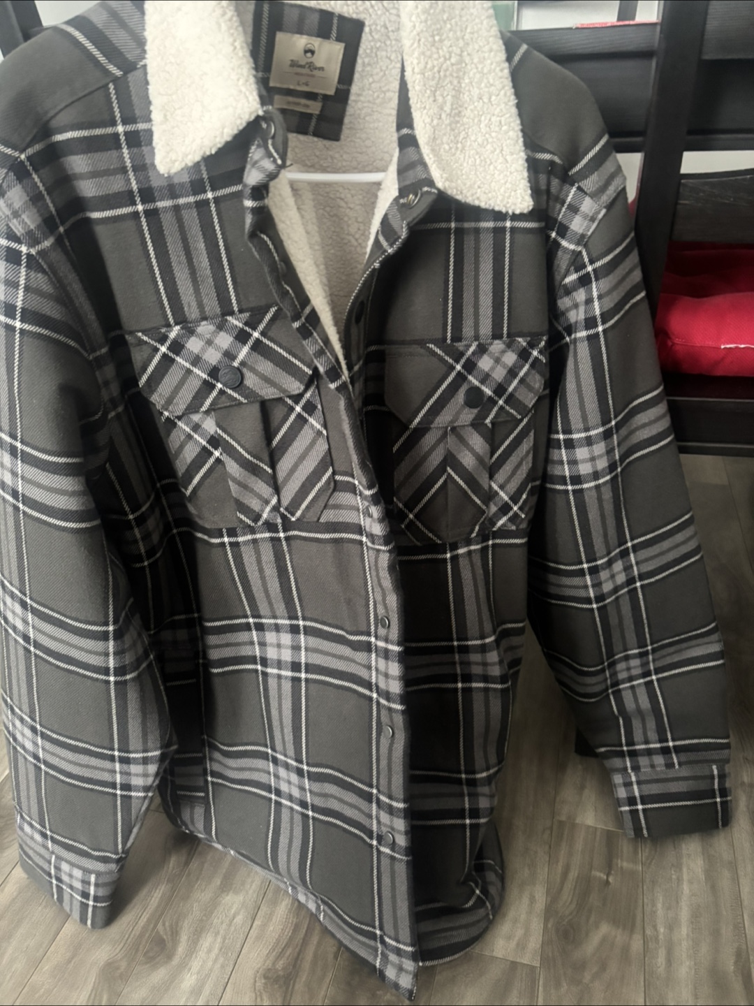 Men's Grey Plaid Sherpa Lined Flannel Shirt Jacket - photo 2