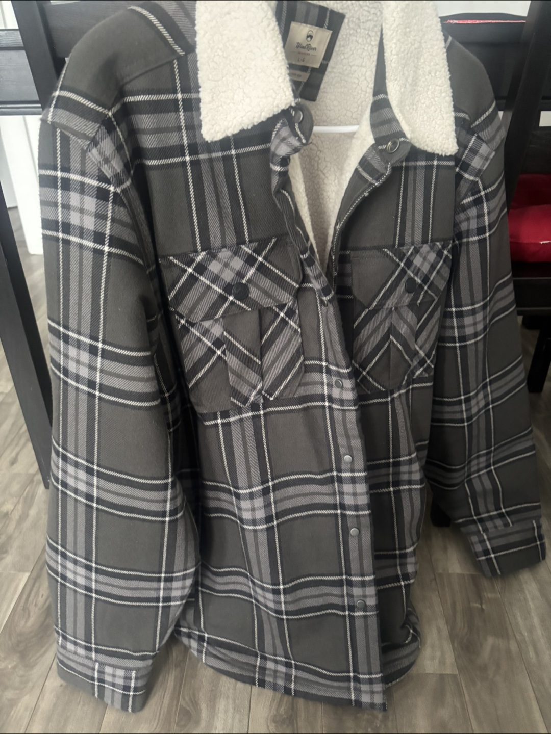 Men's Grey Plaid Sherpa Lined Flannel Shirt Jacket