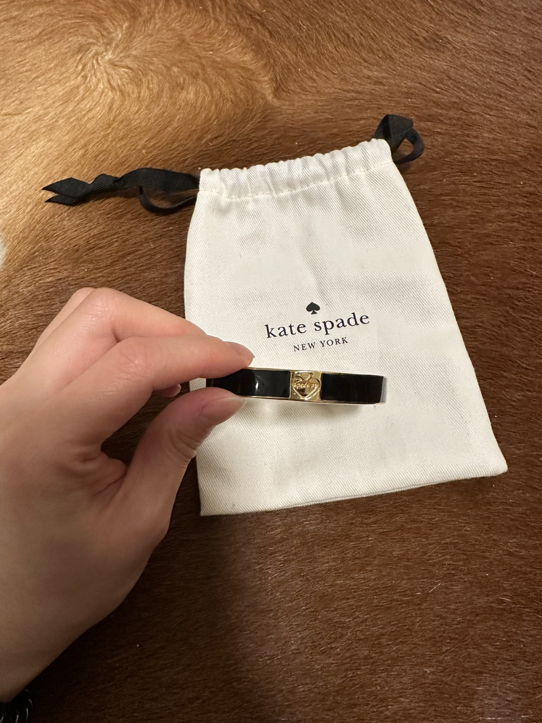 Kate Spade New York Black and Gold Hinged Bangle Bracelet