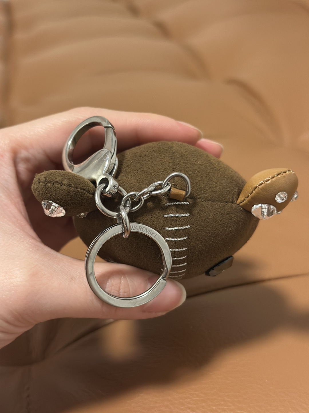 Swarovski Crystal Bear Keychain Bag Charm Genuine Leather Suede - photo 2