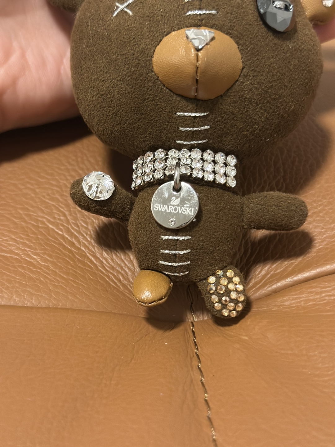 Swarovski Crystal Bear Keychain Bag Charm Genuine Leather Suede - photo 3