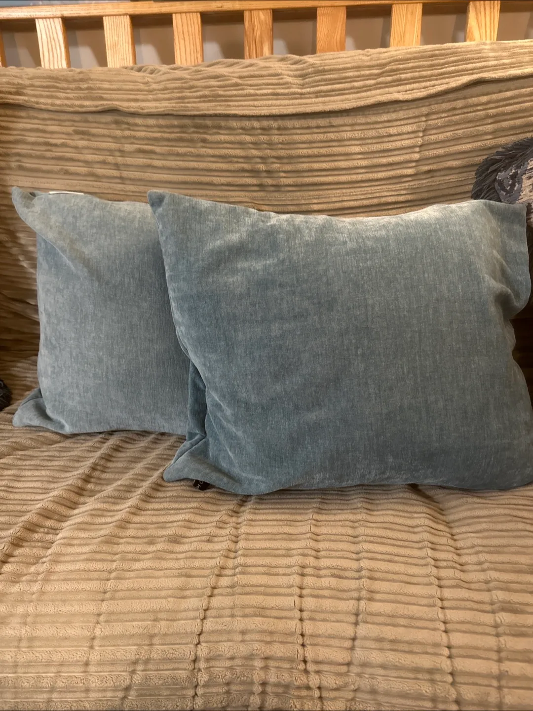 Pair of Teal Velvet Throw Pillows image indicator(3)