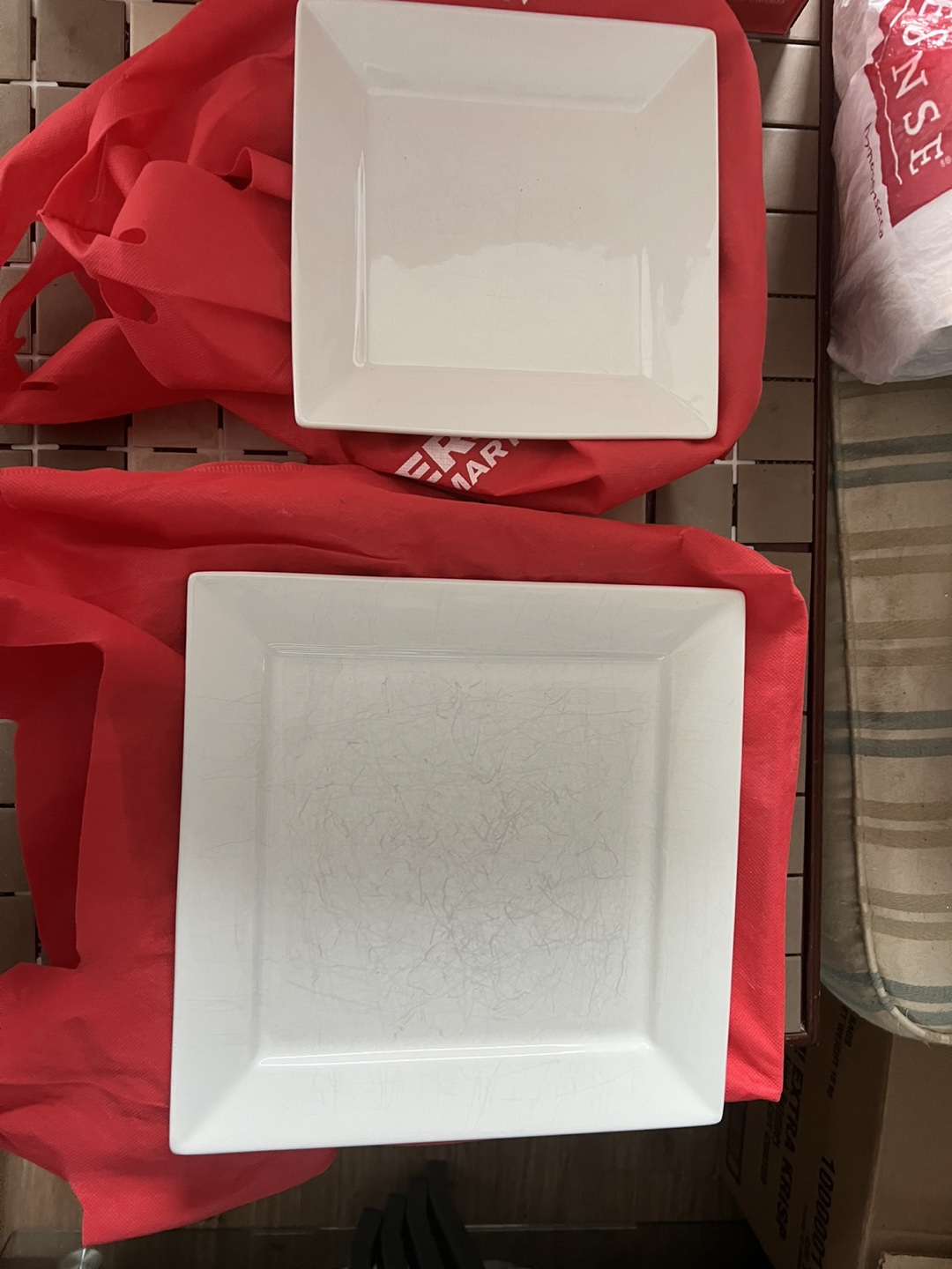 Set of Two White Square Plates eight each