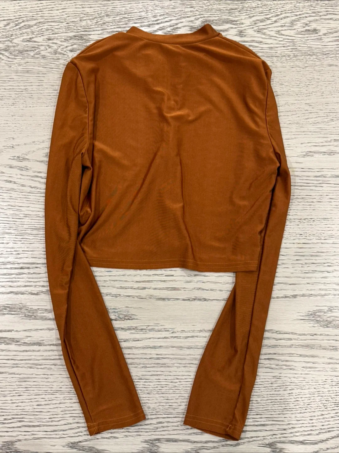 LIKE NEW brown longsleeve satin cropped zip up size small image indicator(2)