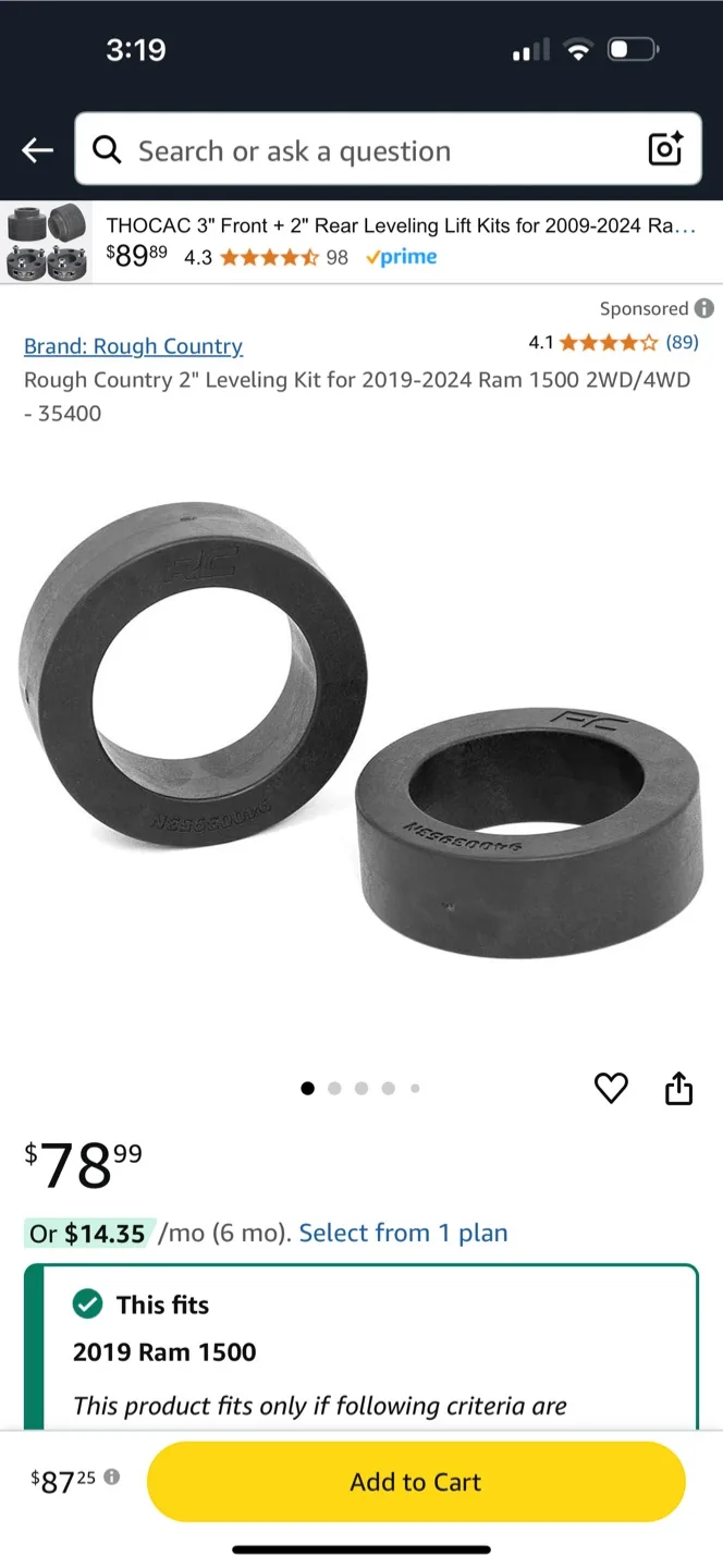 Rough Country 2" Leveling Kit for 2019-2023 Ram 1500 2WD/4WD image indicator(2)