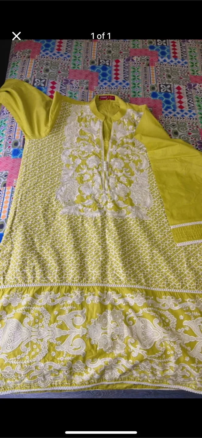 Khaddi Yellow embroidered kurta thumbnail