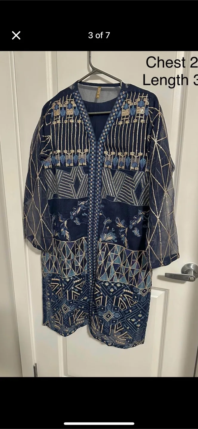 Gorgeous Navy Blue Embroidered  suit with inner thumbnail