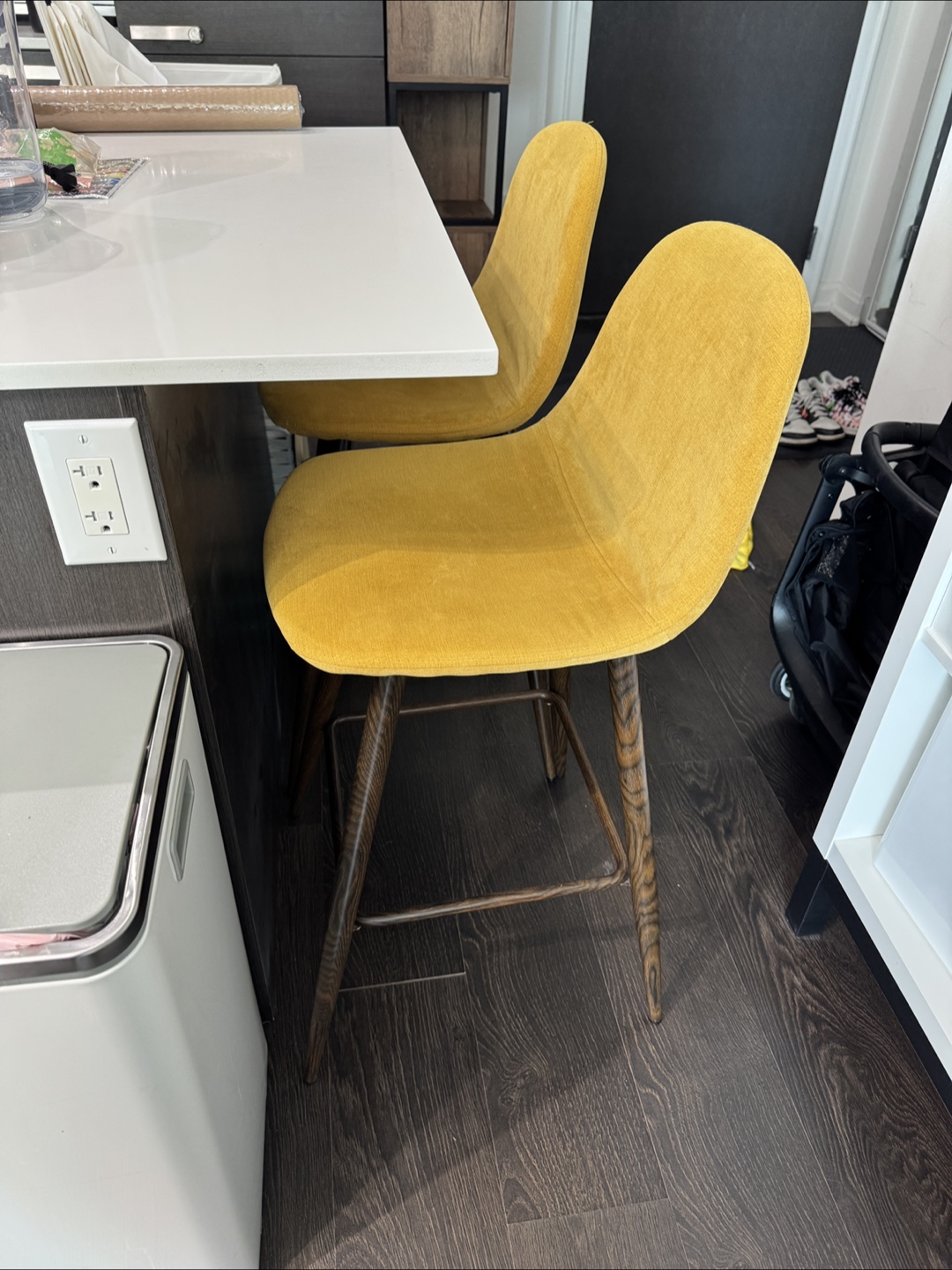 Pair of Mustard Yellow Velvet Counter Stools - photo 3