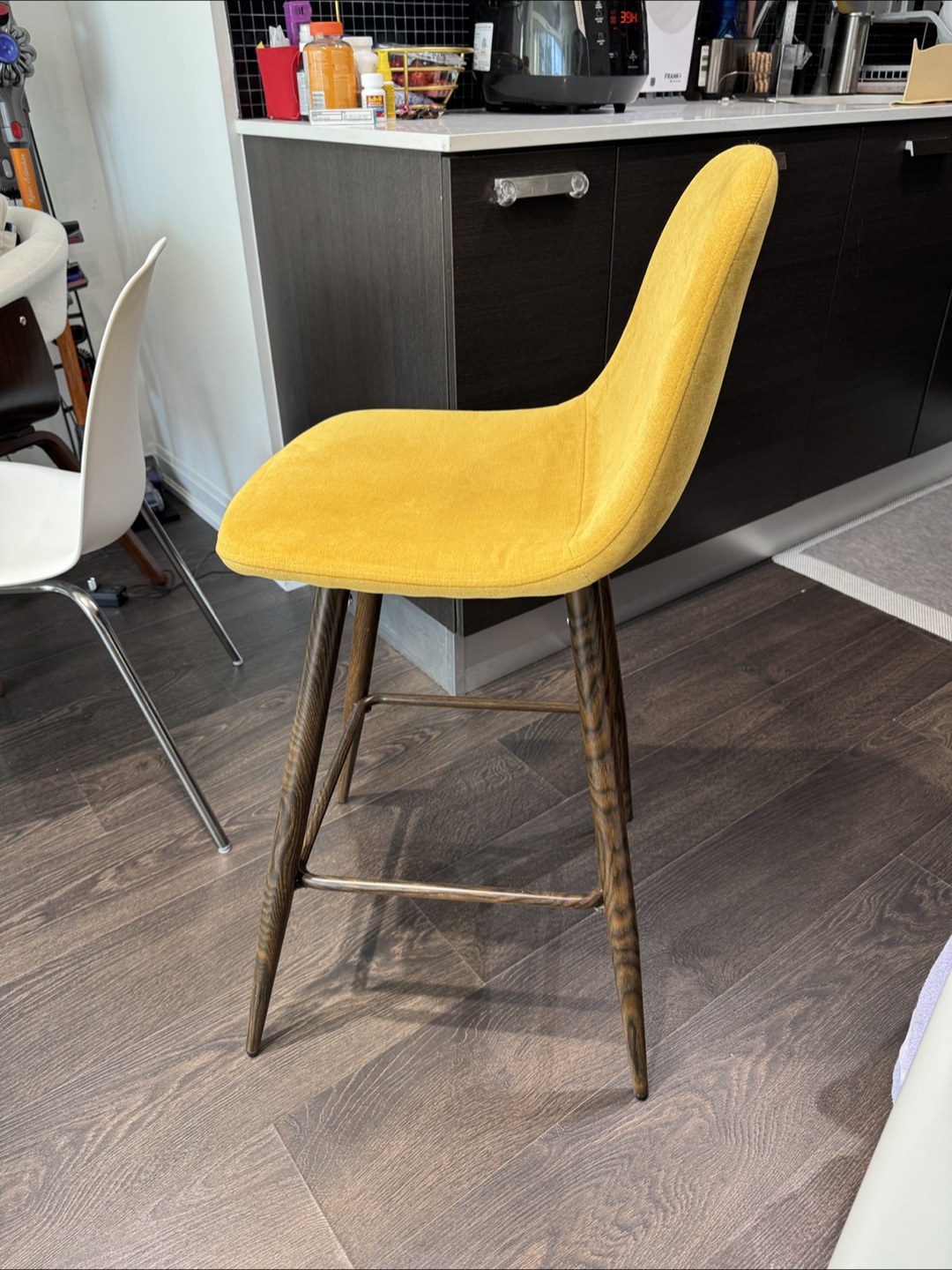Pair of Mustard Yellow Velvet Counter Stools - photo 4