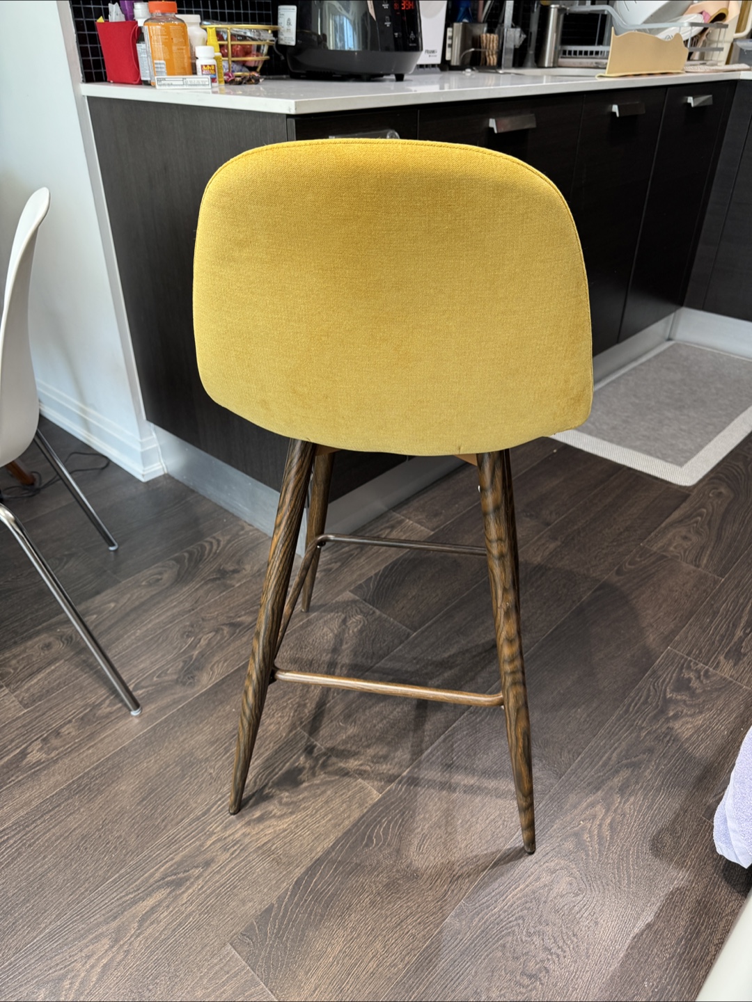Pair of Mustard Yellow Velvet Counter Stools - photo 5
