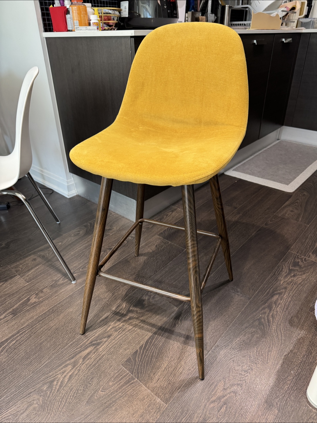 Pair of Mustard Yellow Velvet Counter Stools