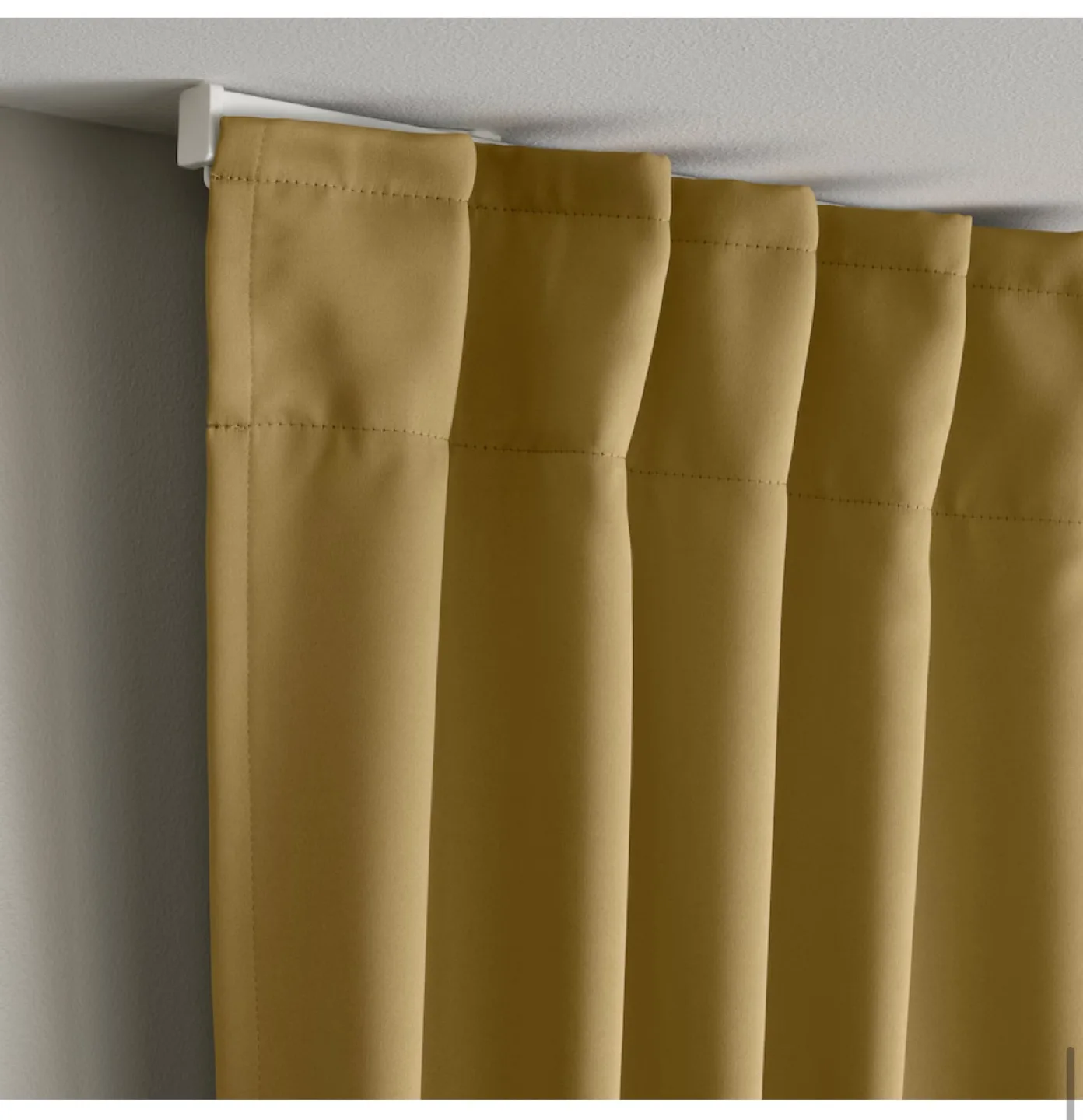 Beige yellow room darkening curtains with heading tape image indicator(5)