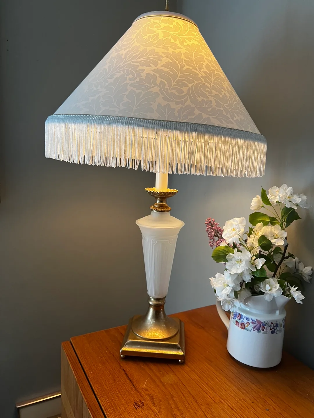 Vintage Table Lamp with Fringed Shade thumbnail