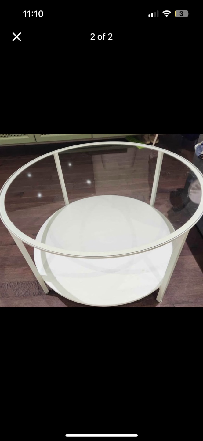 Round Glass Top Coffee Table with White Frame