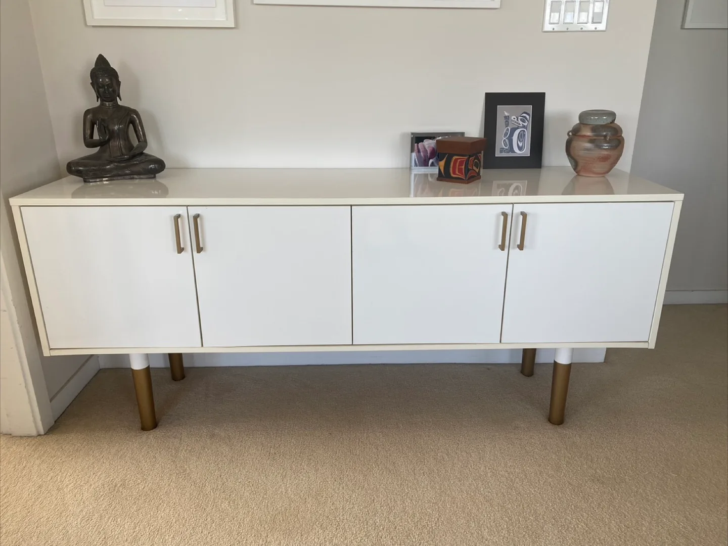 White Sideboard with Brass Accents thumbnail