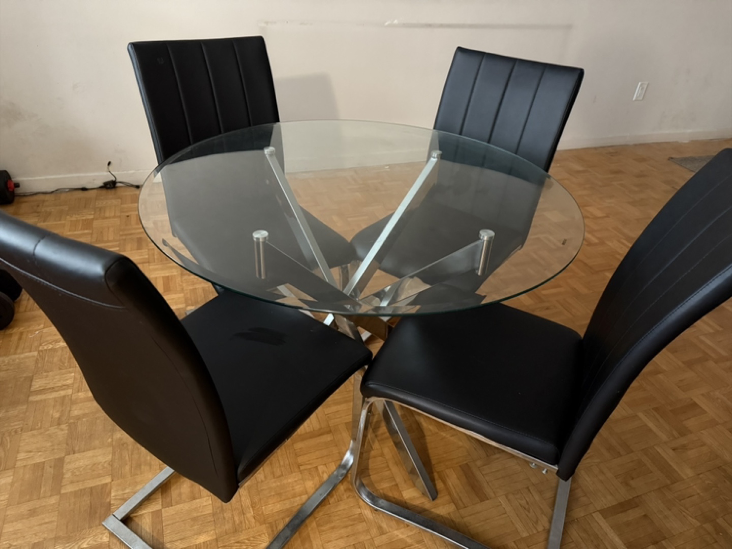 Glass Top Dining Table with Four Black Chairs - photo 2