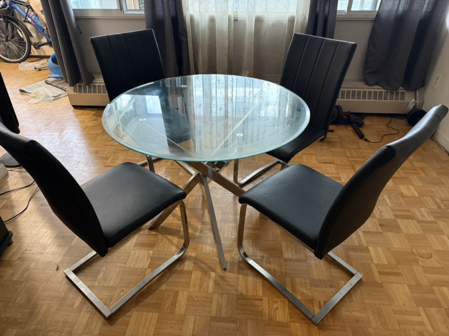 Glass Top Dining Table with Four Black Chairs - photo 3