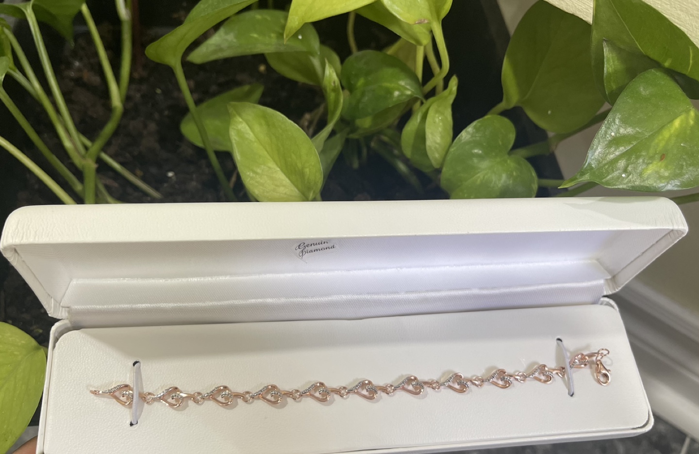 Genuine Diamond Silver Bracelet with Hearts