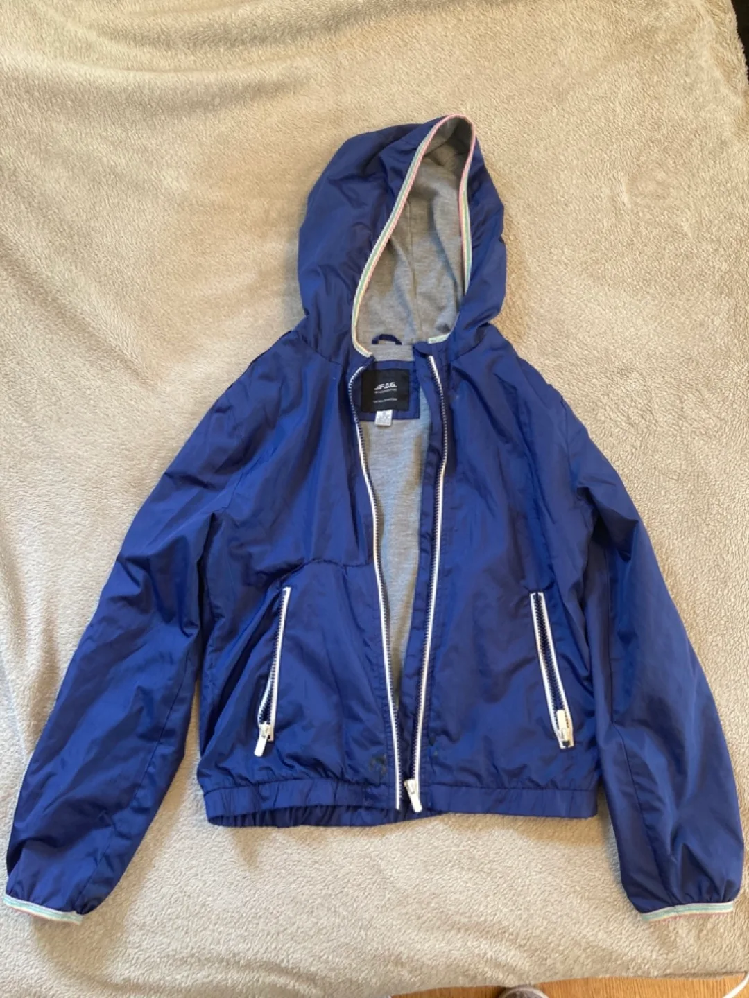 Girls' Size 12 Navy Blue Hooded rain Jacket thumbnail