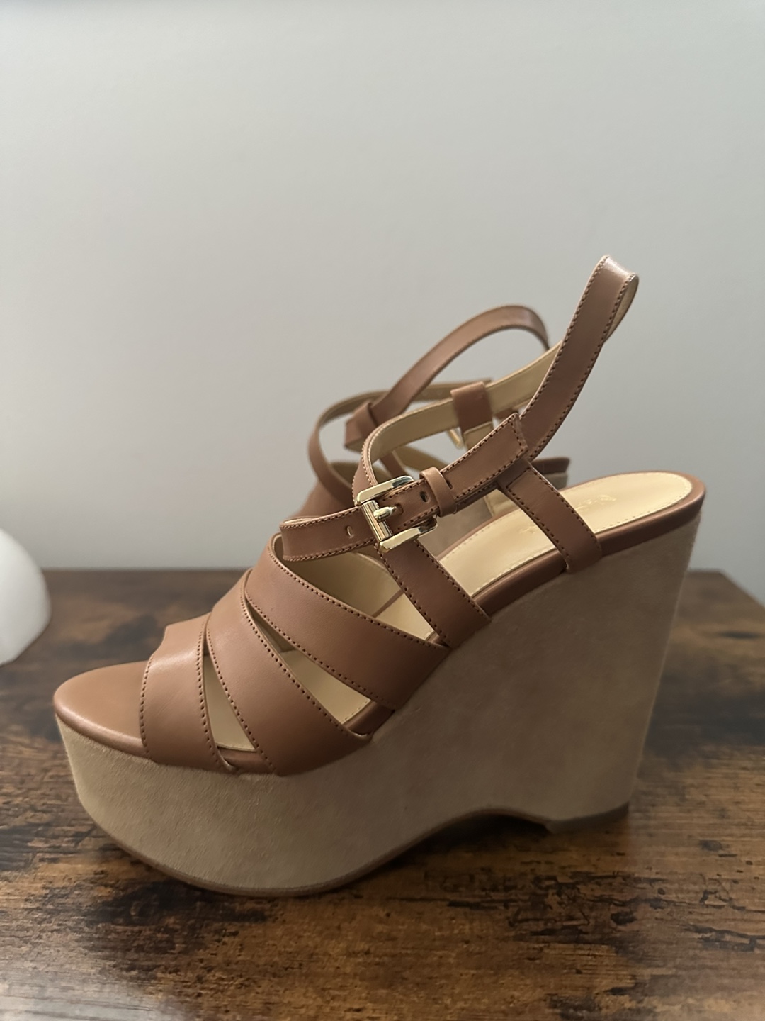 Michael Kors Tan Leather Wedge Sandals - photo 2