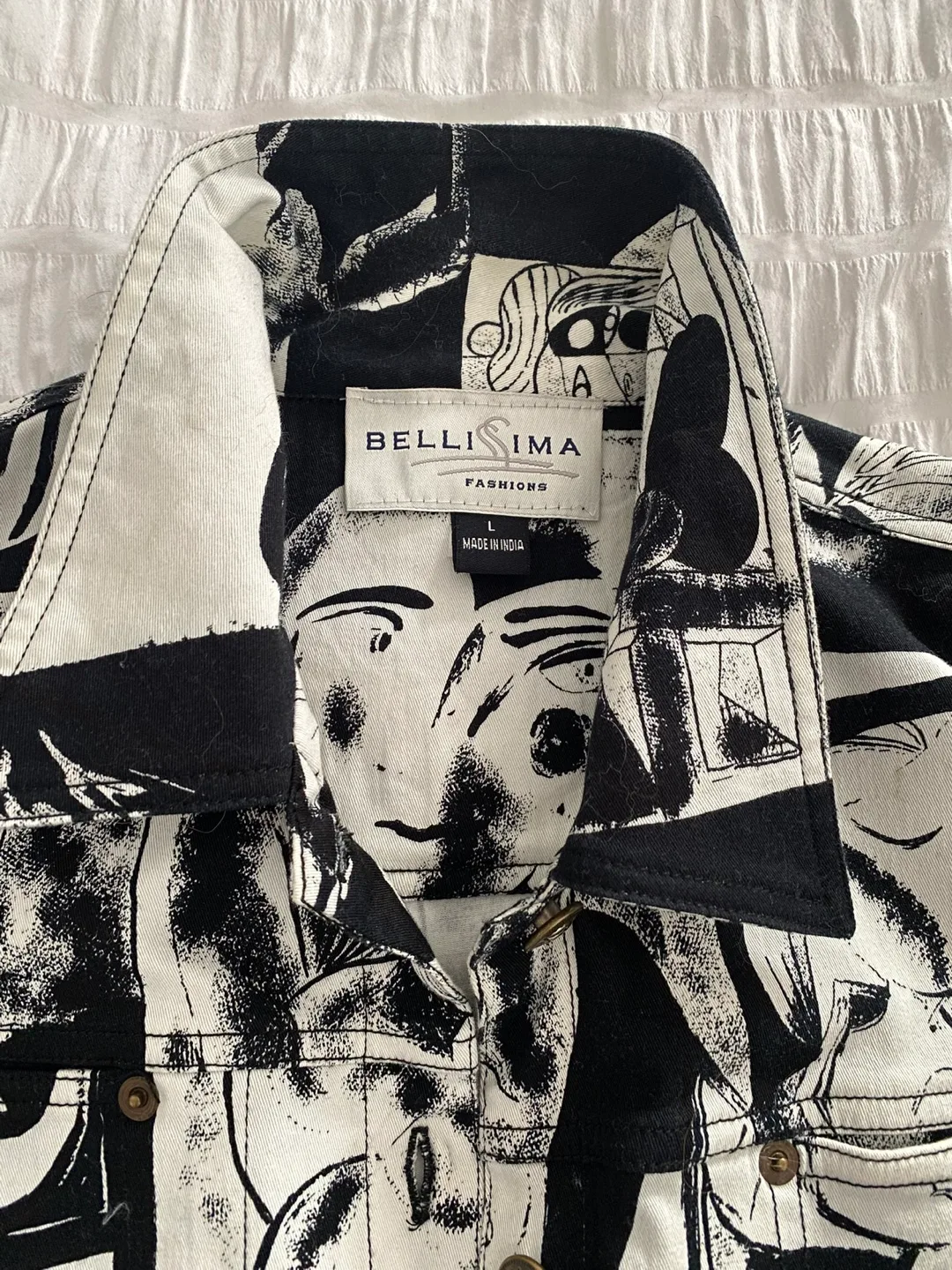 Belissima Fashions Black and White Graphic Print Denim Jacket thumbnail