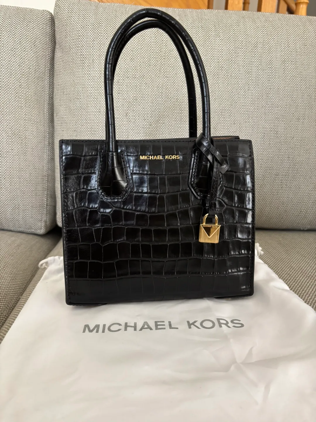 Michael Kors Black Crocodile-Embossed Leather Tote Bag thumbnail