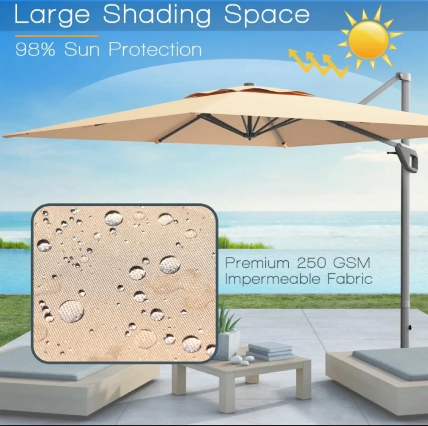 💥New💥Heavy Duty Patio Cantilever large Umbrella - Beige image indicator(2)