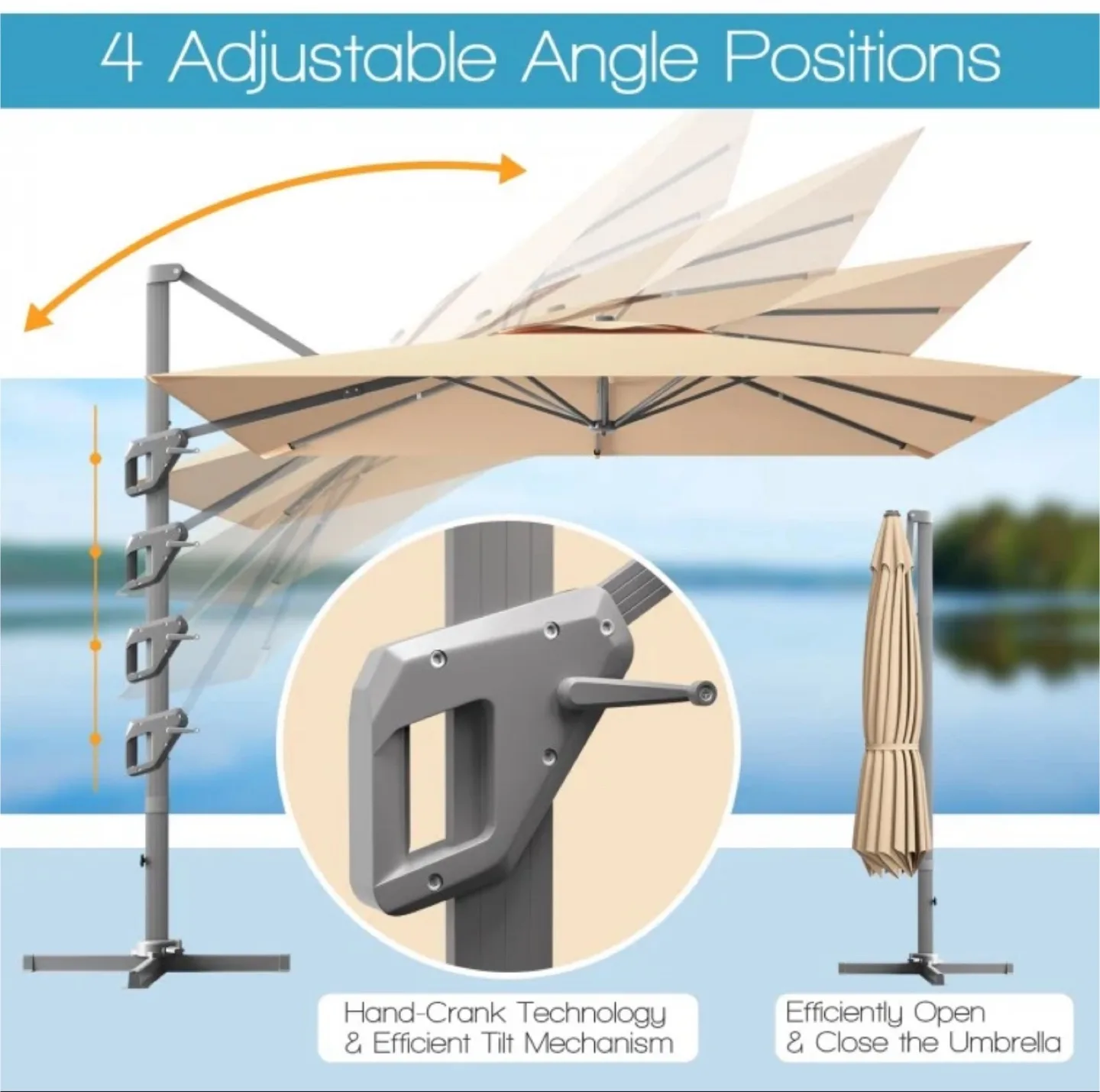 💥New💥Heavy Duty Patio Cantilever large Umbrella - Beige image indicator(3)