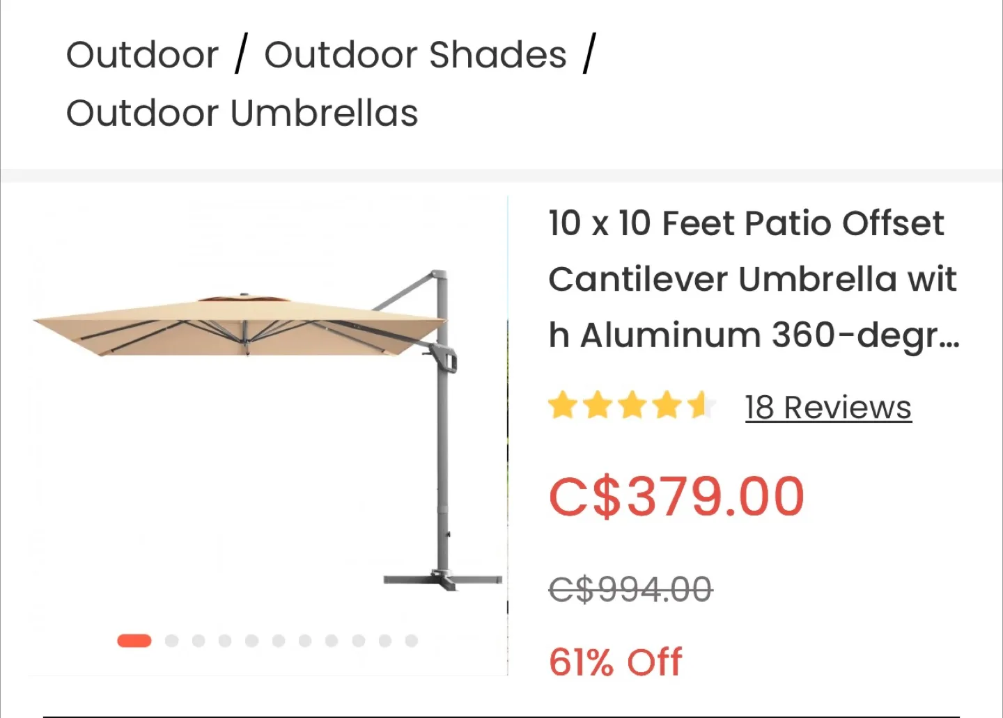 💥New💥Heavy Duty Patio Cantilever large Umbrella - Beige image indicator(7)