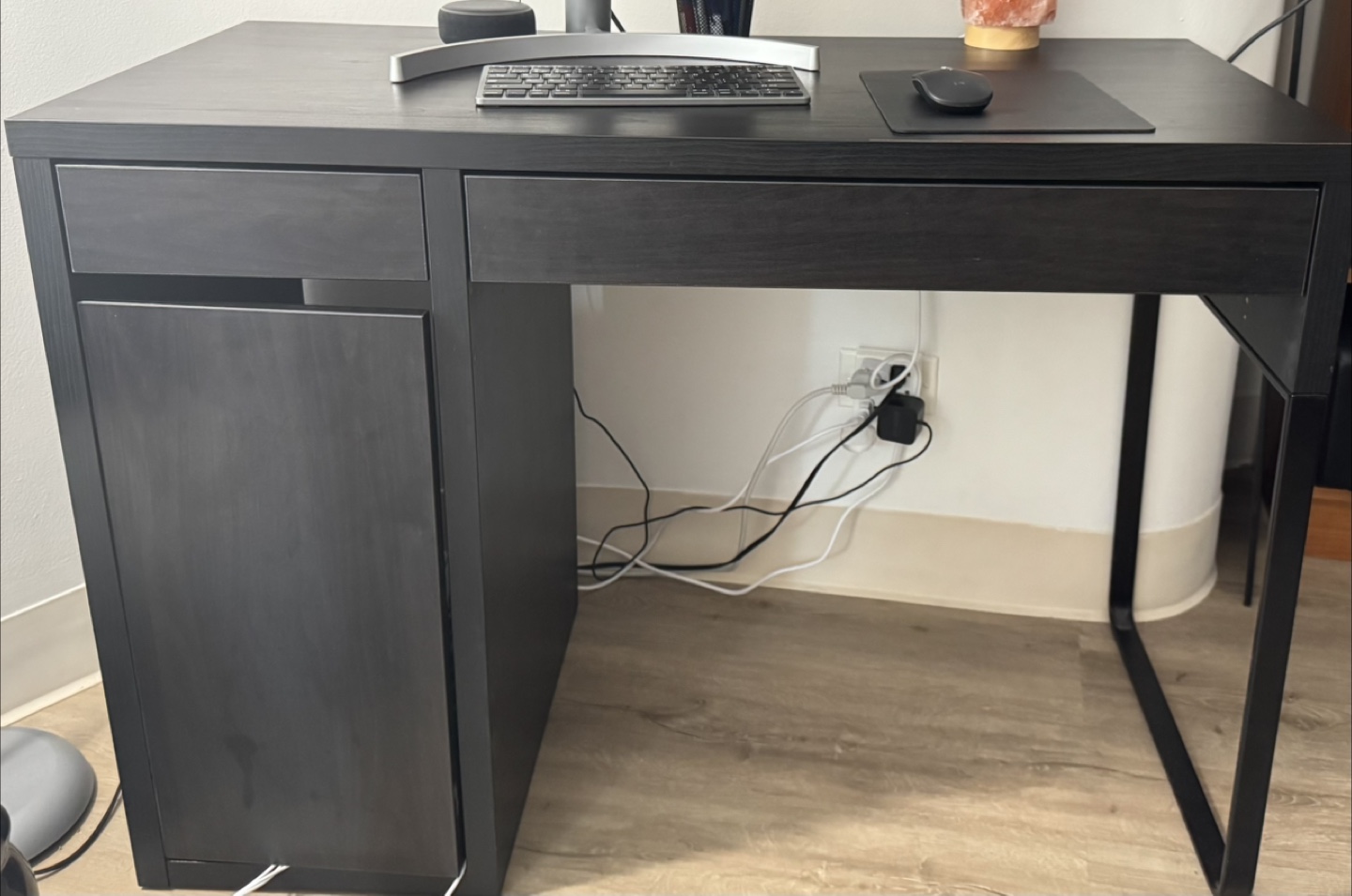 Black Computer Desk with Drawer and Cabinet