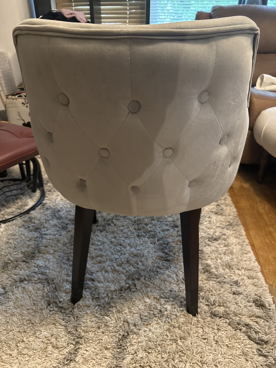 Light Grey Velvet Chair with Dark Wood Legs - photo 3