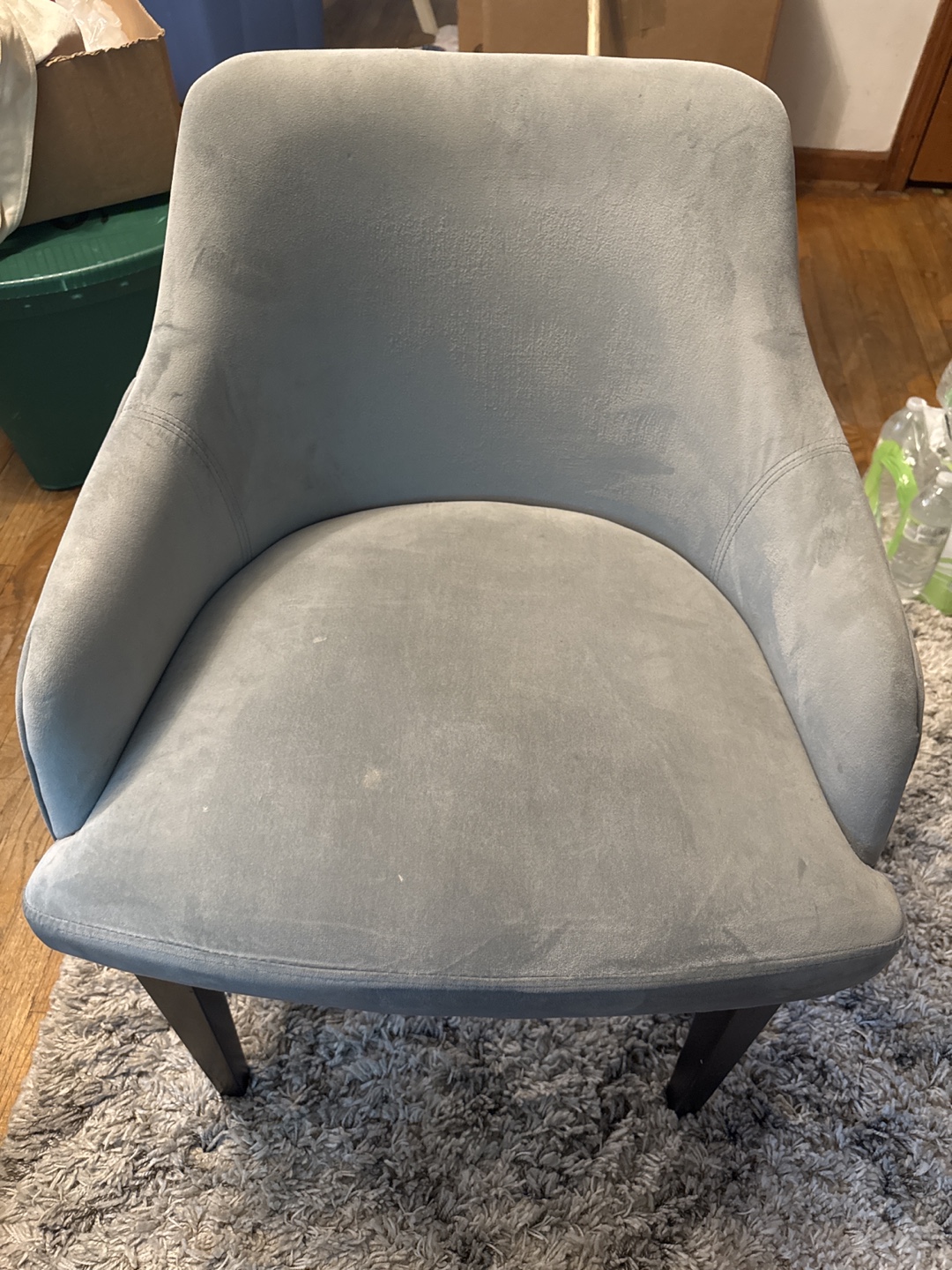 Light Grey Velvet Chair with Dark Wood Legs