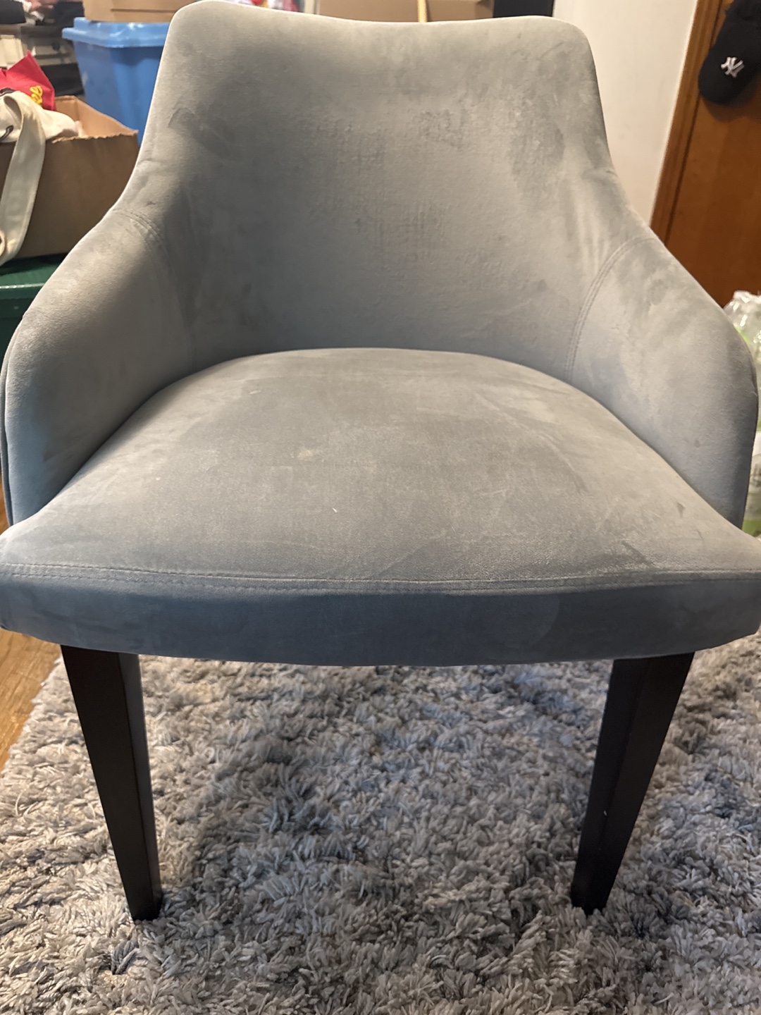 Light Grey Velvet Chair with Dark Wood Legs - photo 2