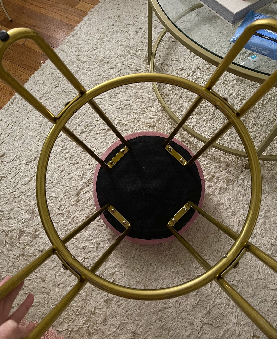 Pair of Pink Velvet & Gold Stools - photo 2