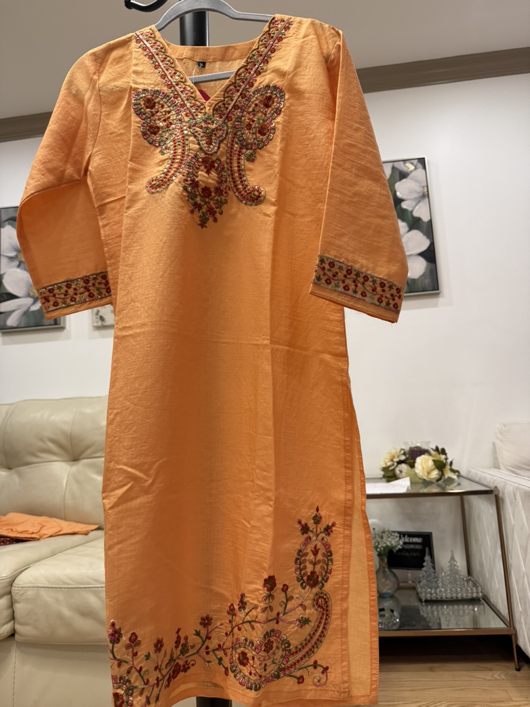 Peach embroidered Kurti, Size L