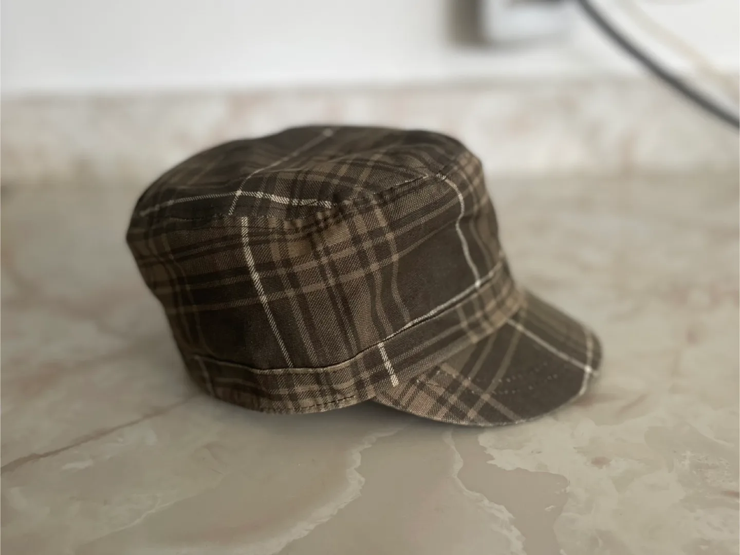 Fitted Brown Plaid Military Style Cap image indicator(2)