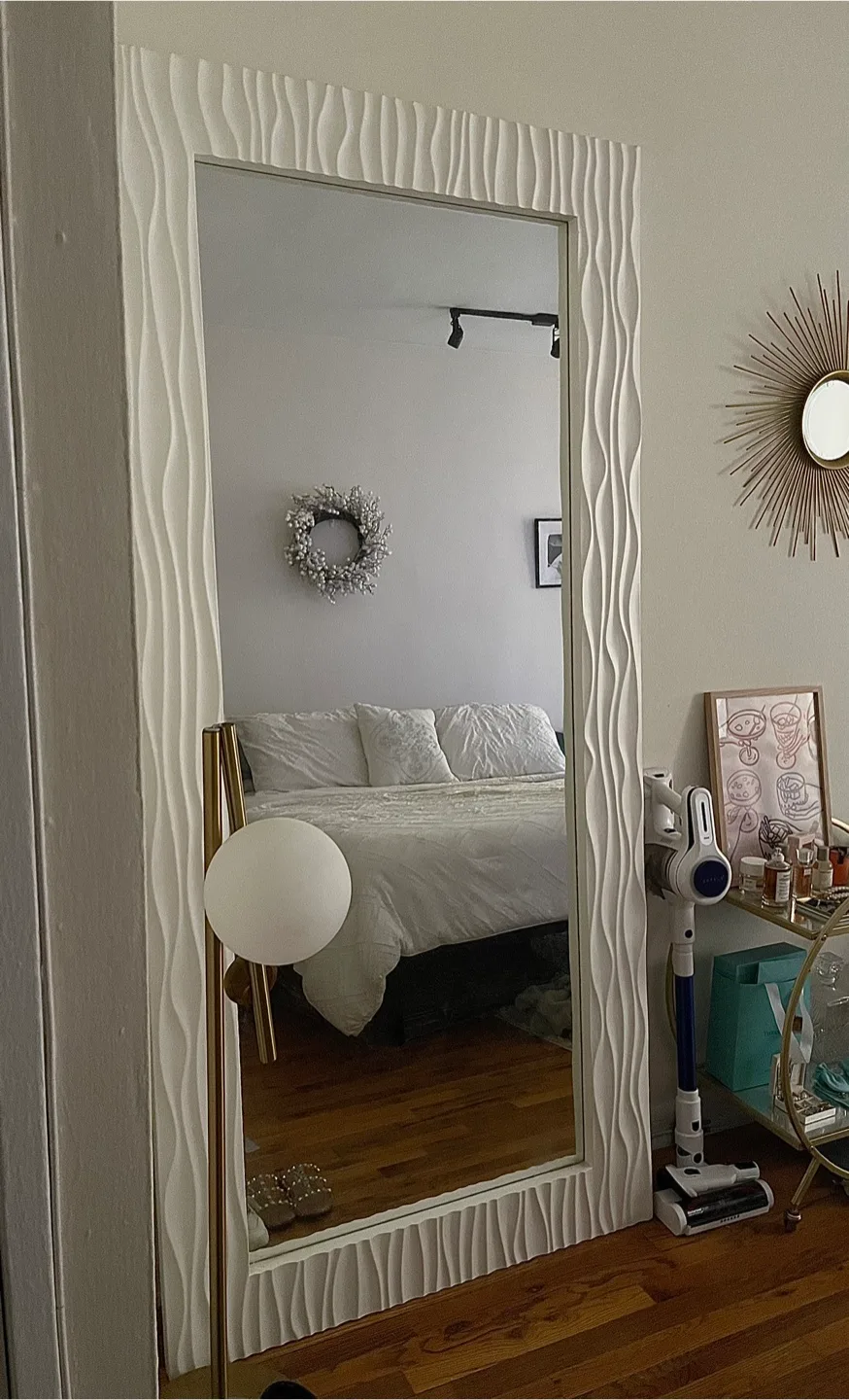 Large White Textured Full Length Mirror thumbnail